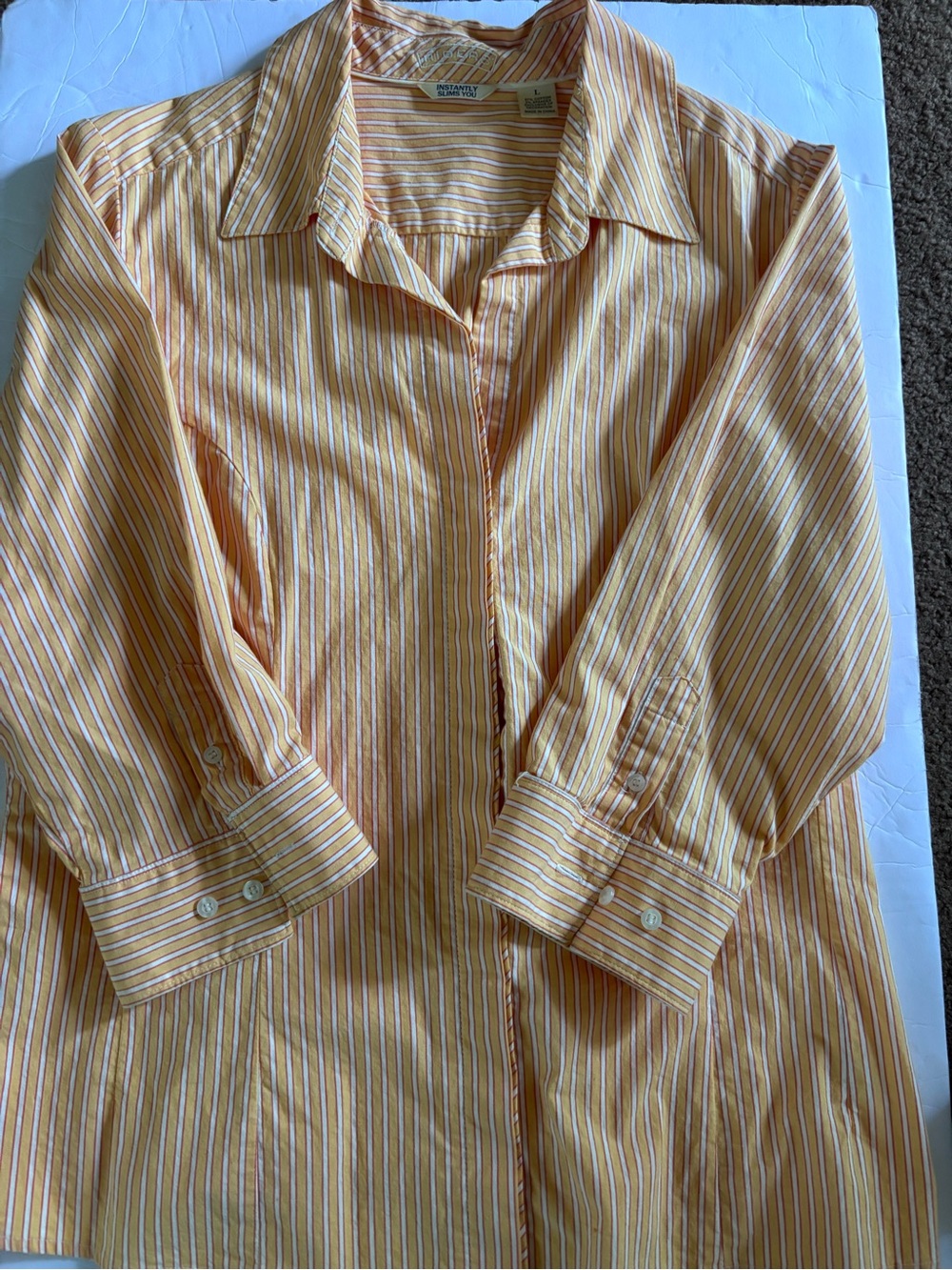 Riders by Lee Yellow and White Striped Women's Button-Down Shirt
